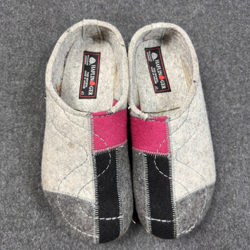 Haflinger Grizzly Wool Clogs Womens 40 Patchwork Grey Pink Felt Slippers Shoes